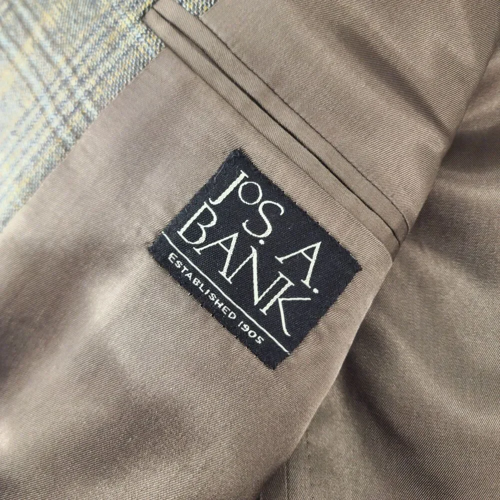Jos A. Bank 44R | Brown Windowpane Plaid 100 Wool Tweed Sport Coat Blazer Jacket